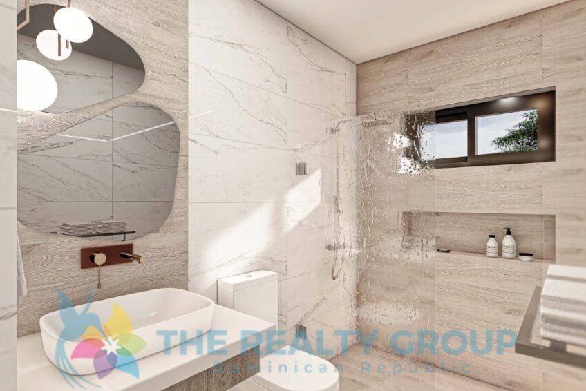 Spacious bathroom with elegant fixtures in a 1-bedroom apartment, Residential Raydi, Puerto Plata"