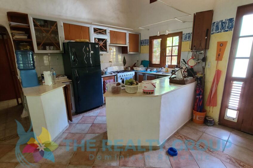 kitchen area in the main villa with high ceilings