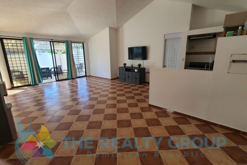 Caribbean villa Playa Chiquita interior view of the open living and kitchen